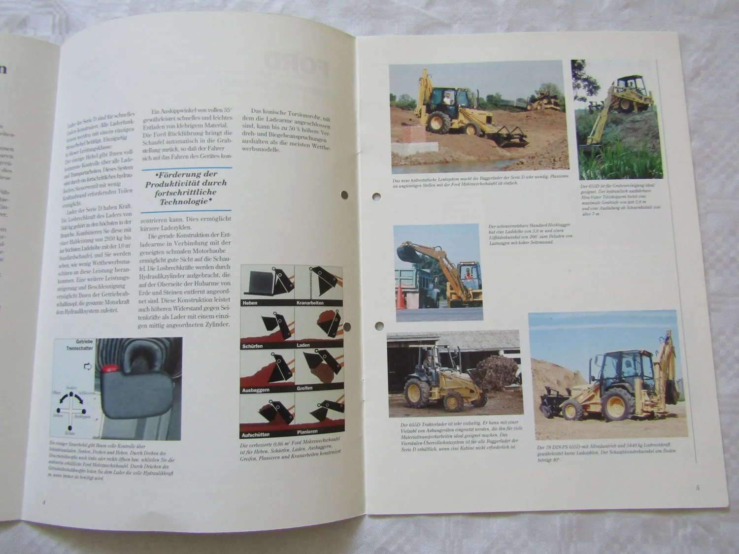Prospekt Ford New Holland 555D 655D Baggerlader Serie D 1993