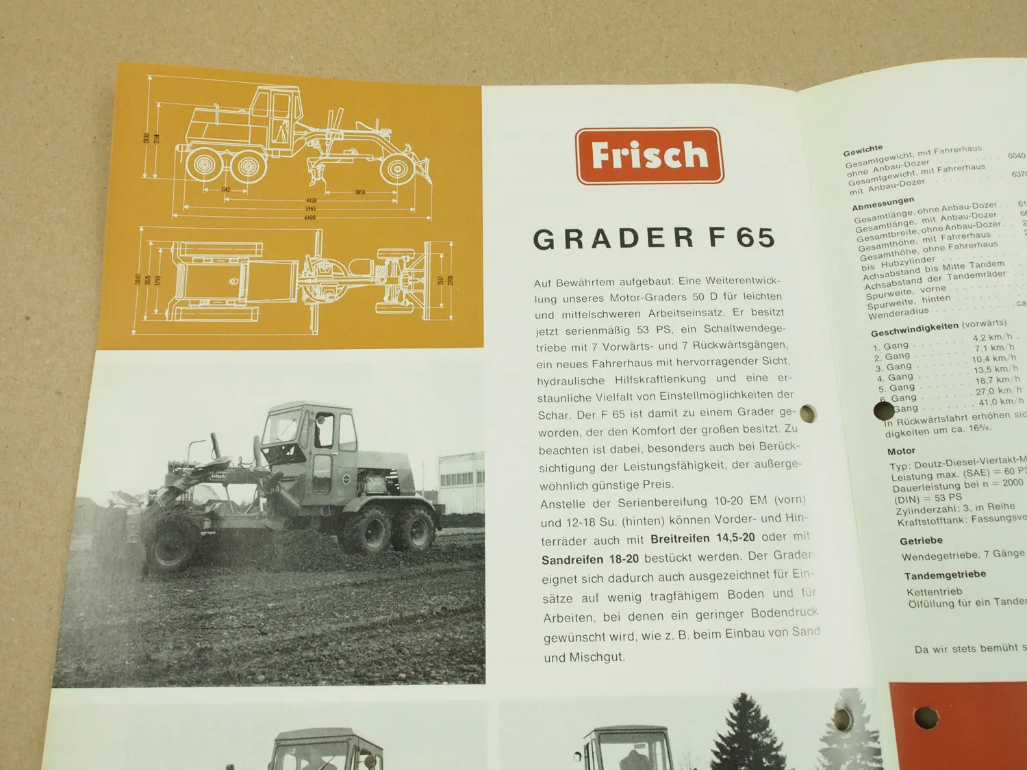 Prospekt Frisch F185 F125 F75 F65 Grader mit 165 125 70 und 53 PS von 1966