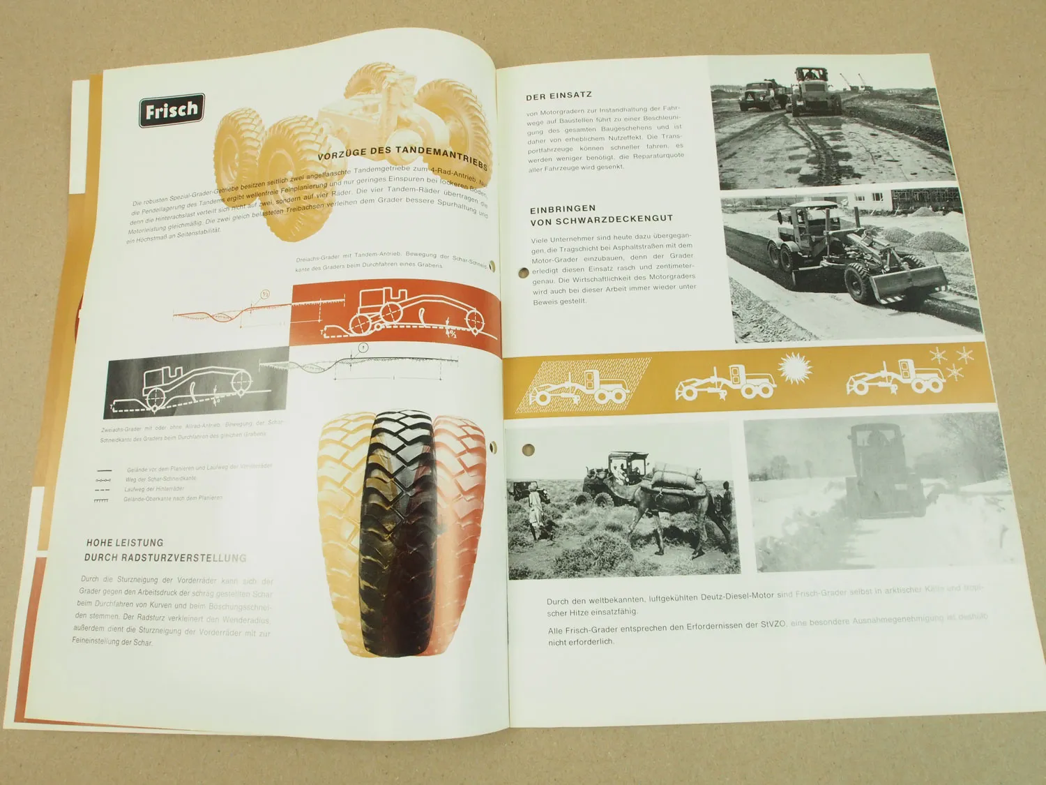 Prospekt Frisch F185 F125 F75 F65 Grader mit 165 125 70 und 53 PS von 1966
