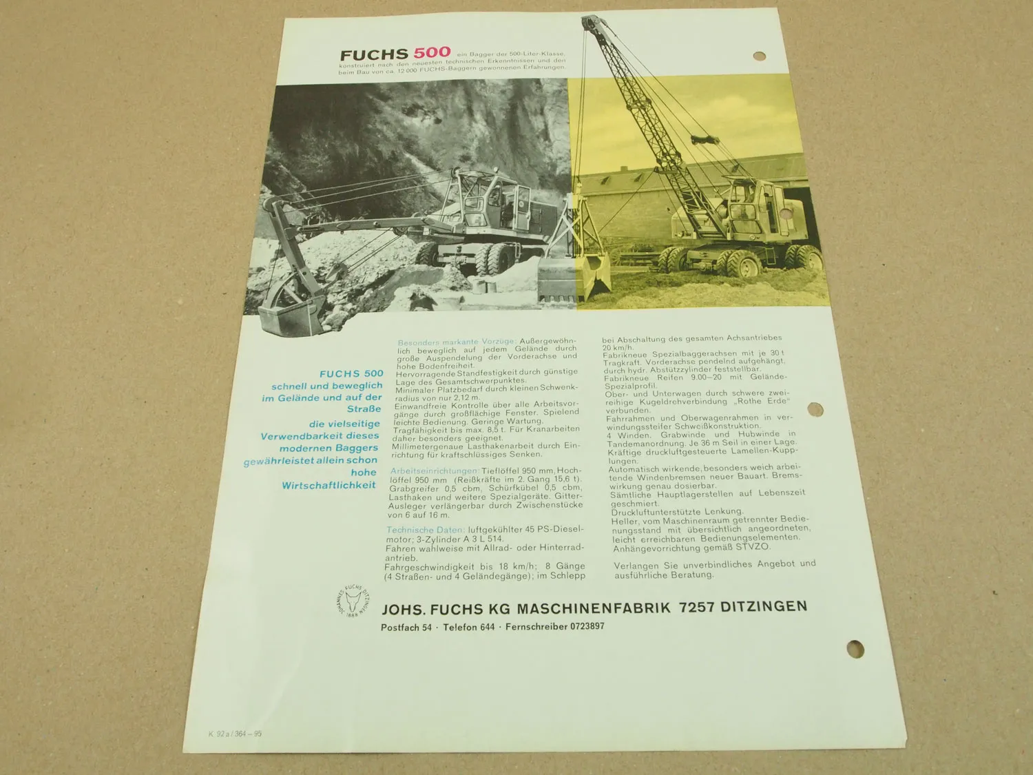 Prospekt Fuchs 500 Universal Autobagger von 1964