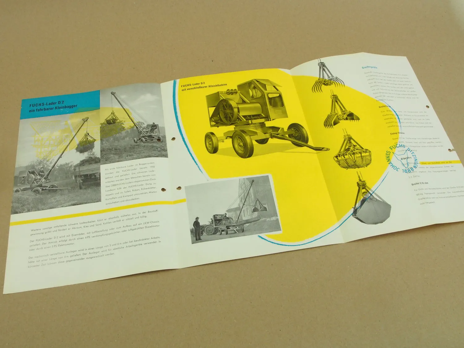 Prospekt Fuchs D2 Lader fahrbarer Kleinbagger aus den 50er Jahren