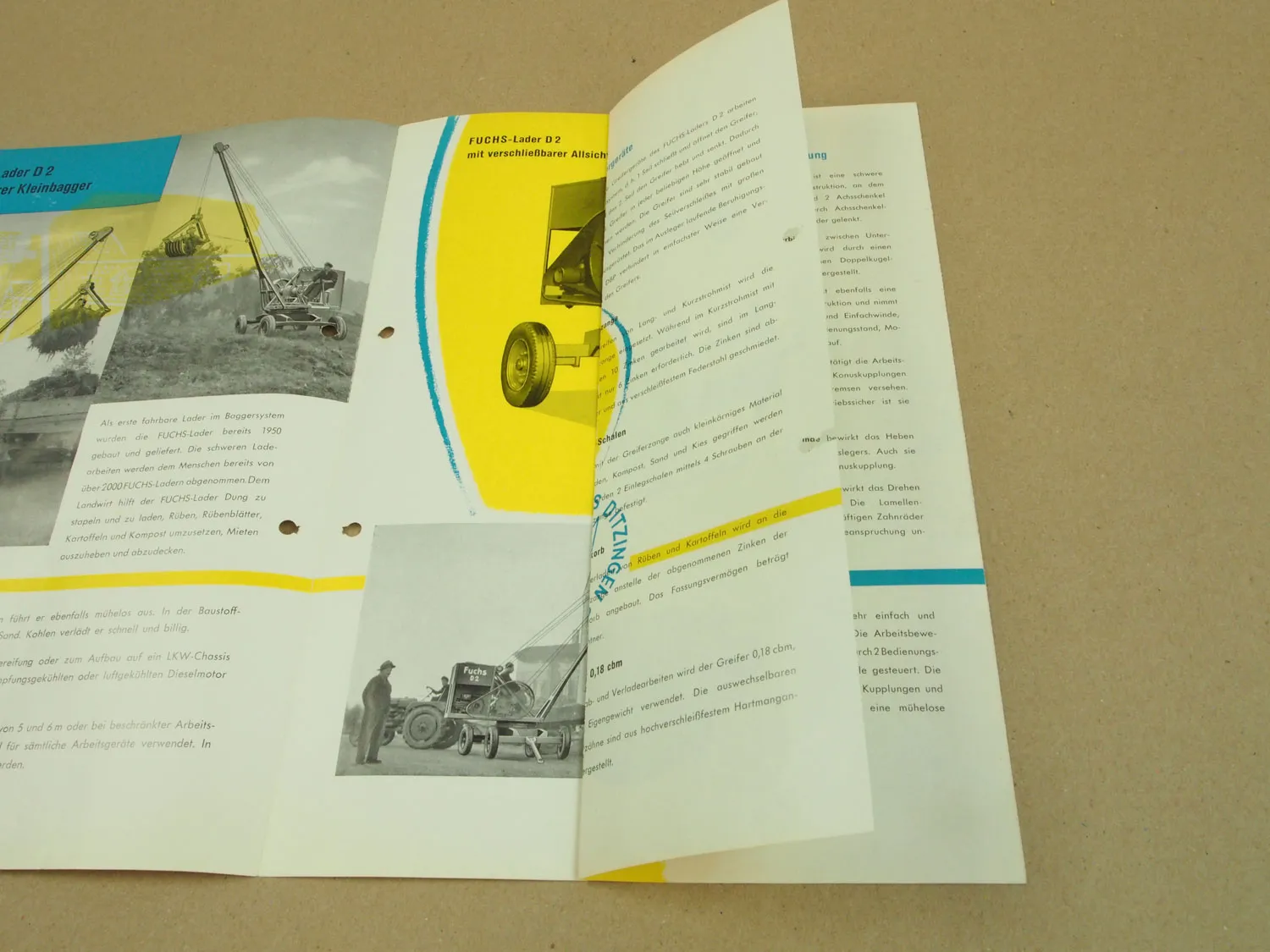 Prospekt Fuchs D2 Lader fahrbarer Kleinbagger aus den 50er Jahren