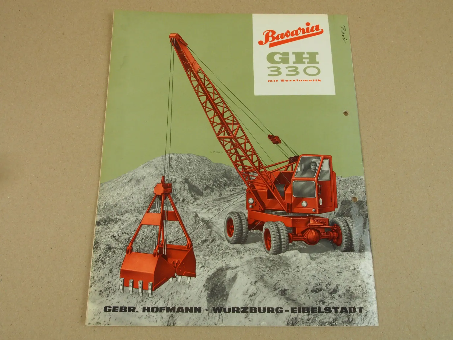 Prospekt Gebrüder Hofmann Bavaria GH330 Bagger mit Serviomatik 1961