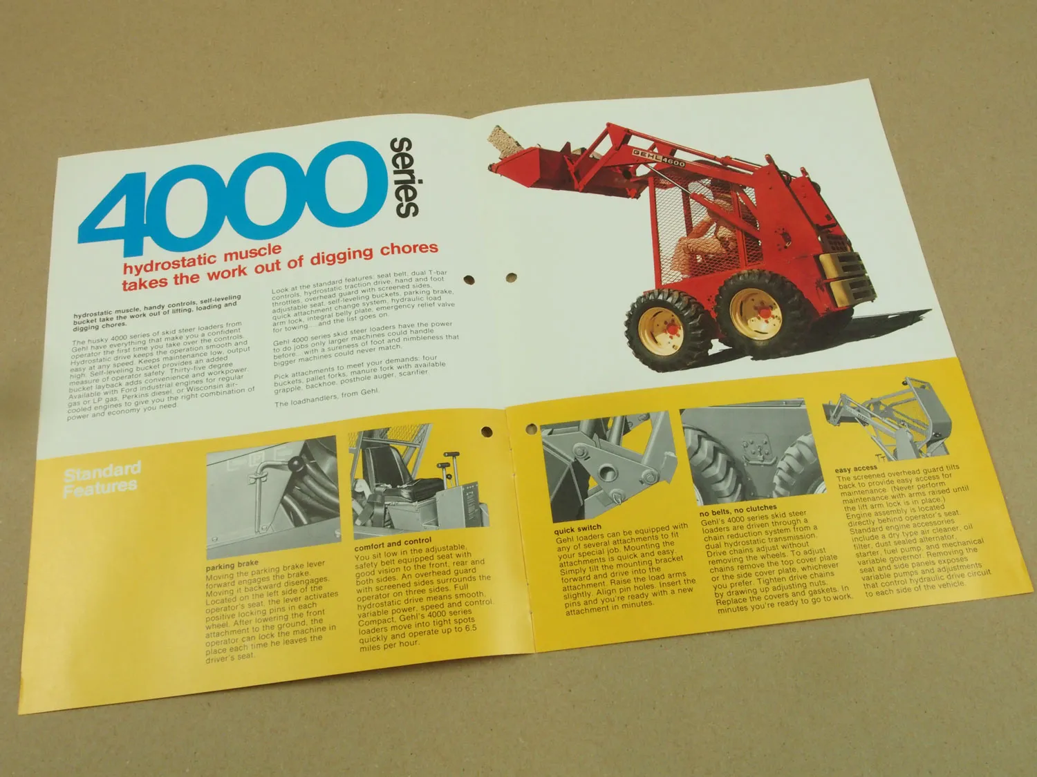 Prospekt Gehl Wisconsin USA 4000 series hydrstatic skid steer loader 70s in engl