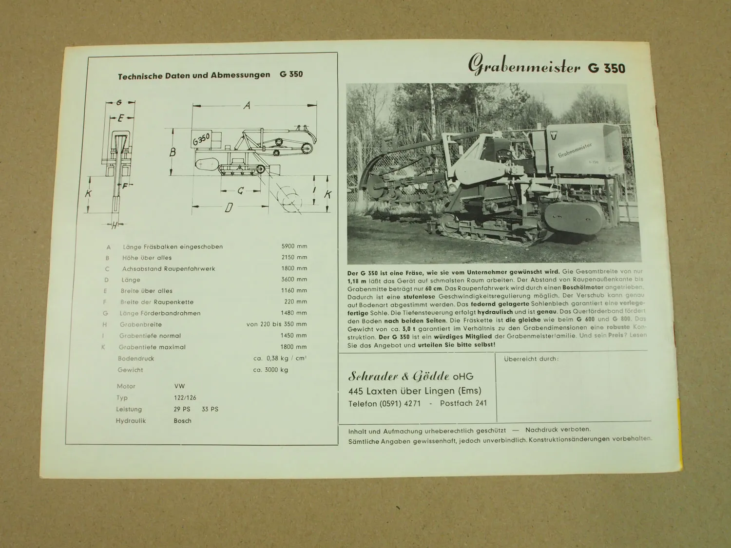 Prospekt Grabenmeister G 350 600 800 mit Merceds Motor technische Daten