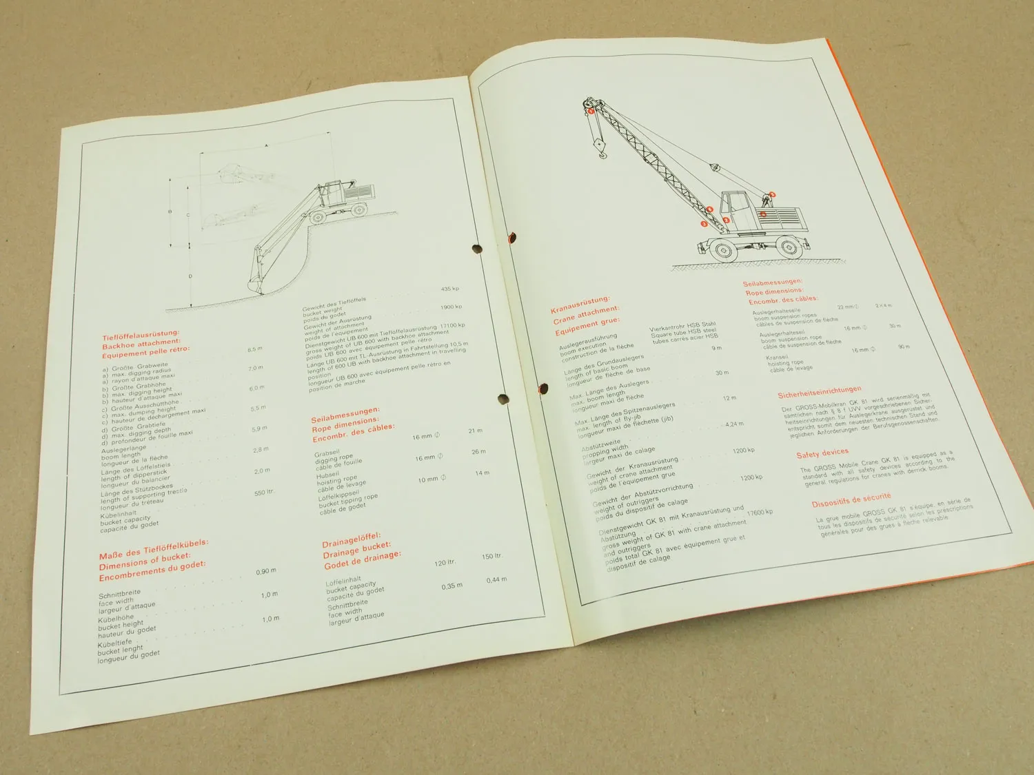 Prospekt Gross GK81 / UB600 Kranbagger mit Deutz Motor 60/70er Jahre