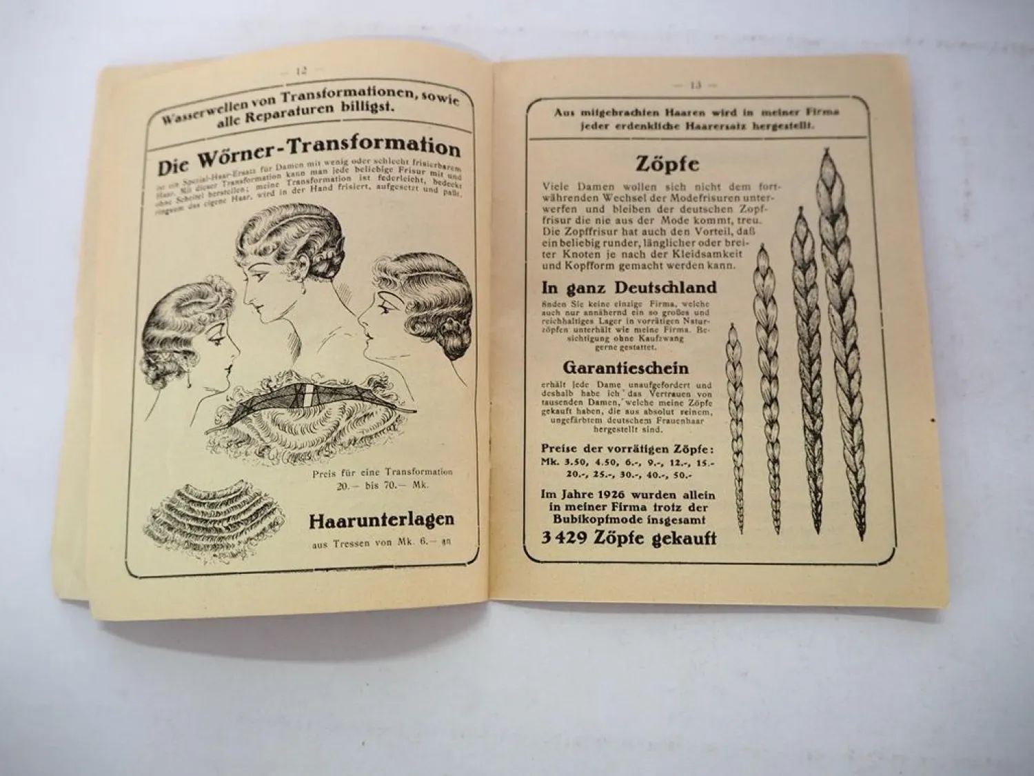 Prospekt Haar Spezialhaus Wörner Perücken 1927 Bleibt der Bubikopf modern?