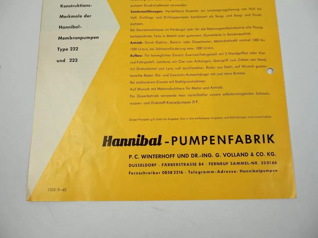 Prospekt Hannibal Membranpumpen 1962
