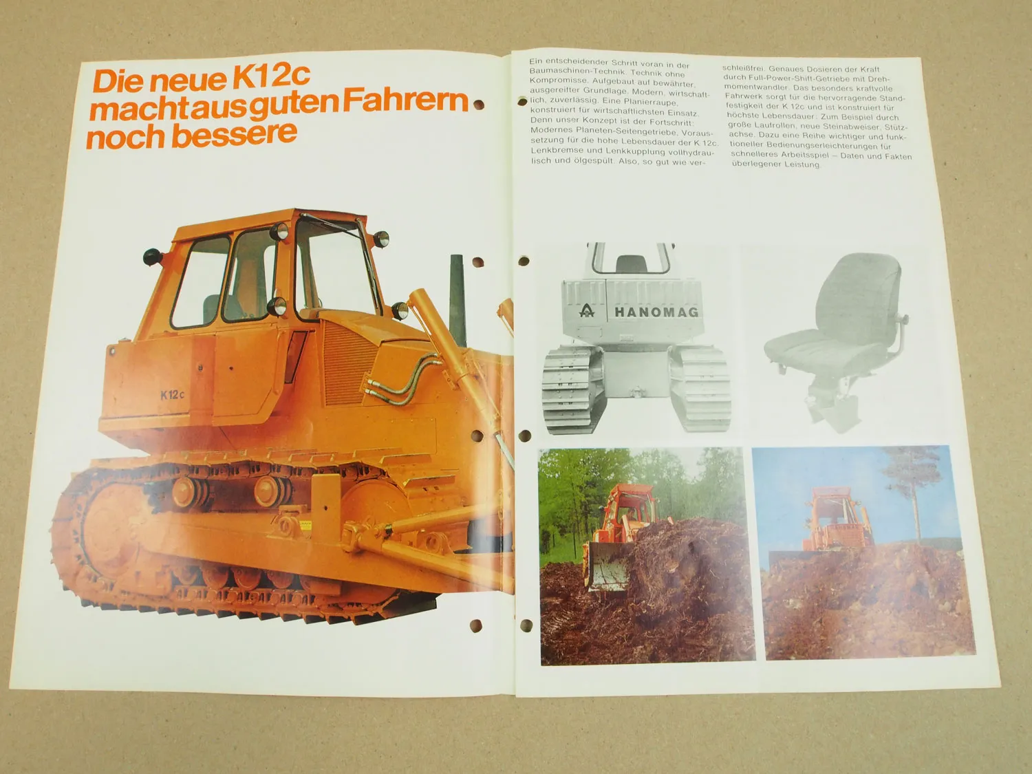 Prospekt Hanomag K12c Planierraupe 125 PS die Kraft, die schafft ca 1971