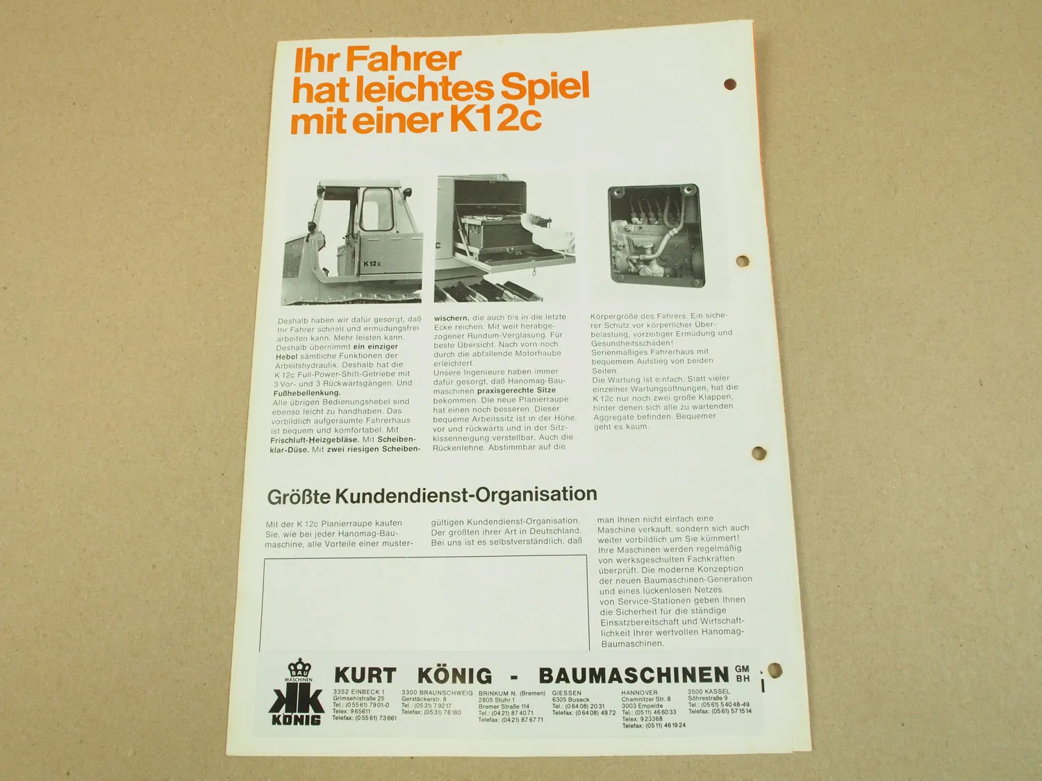 Prospekt Hanomag K12c Planierraupe 125 PS die Kraft, die schafft ca 1971