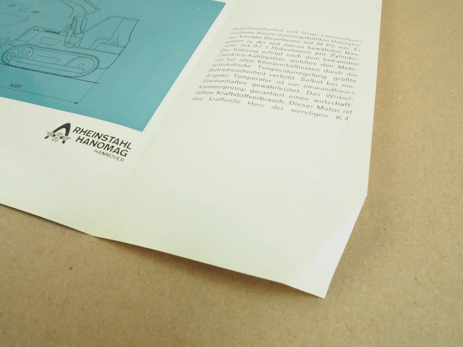 Prospekt Hanomag K4 L Planierraupe mit 34 PS 3-Zylinder Motor 1965