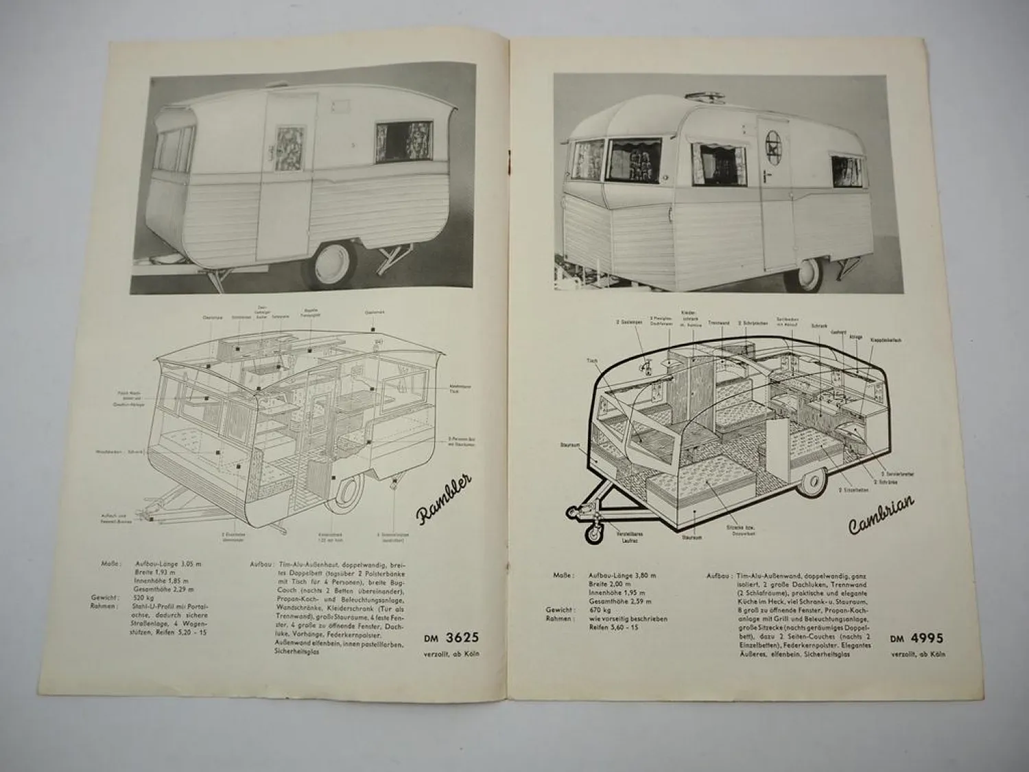 Prospekt Hans Breuer Köln Bluebird Wohnanhänger für Opel Mercedes VW Fiat Ford
