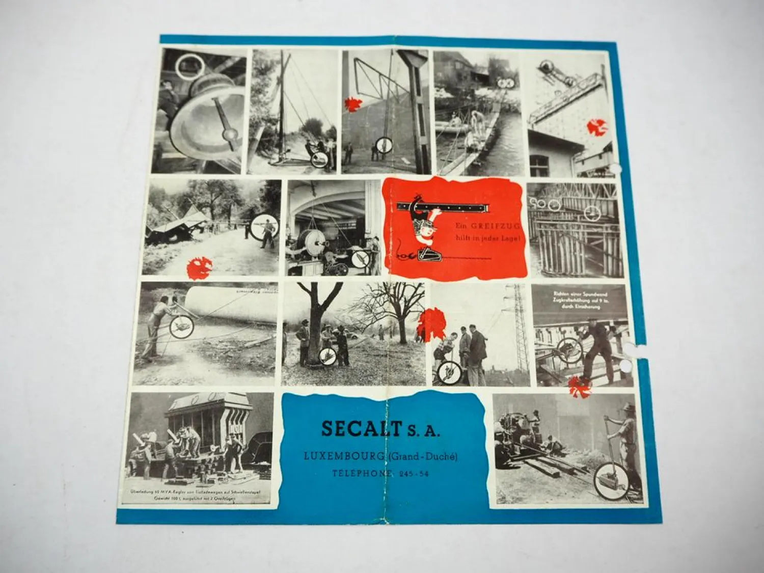 Prospekt Hebezeug Greifzug Secalt S. A. Luxembourg 1950er Jahre