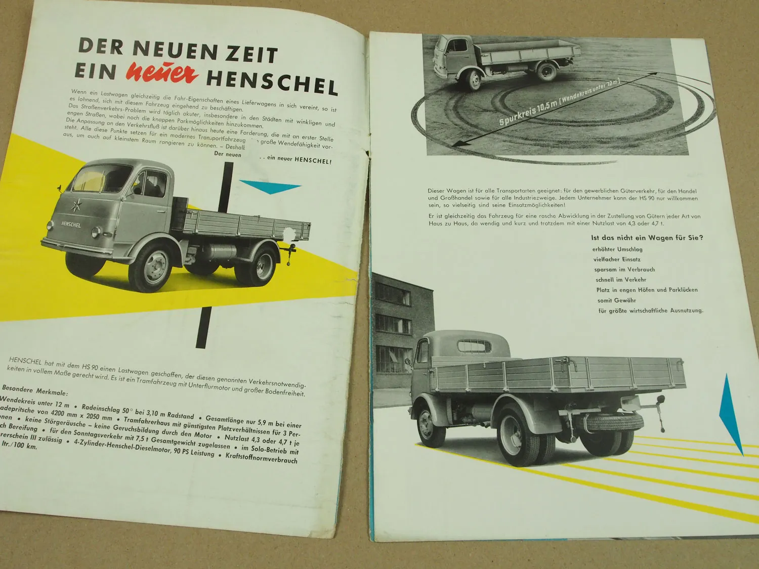 Prospekt Henschel & Sohn HS90 LKW der Mittelklasse 9/1957