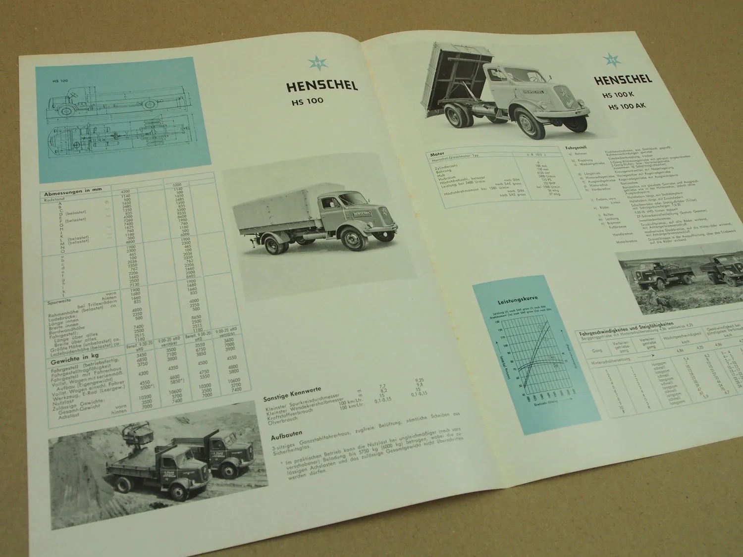 Prospekt Henschel & Sohn Kassel HS100 K AK Lastwagen von 3/1959