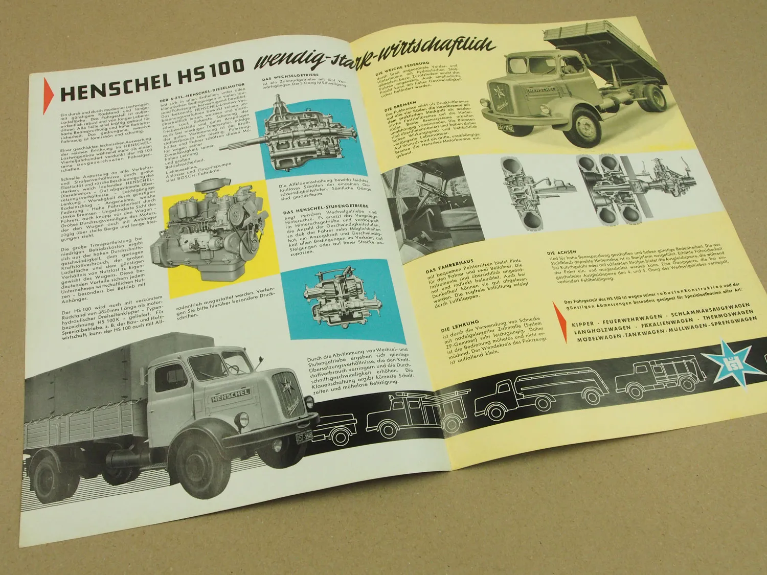 Prospekt Henschel & Sohn Kassel HS100 Lastwagen von 9/1957