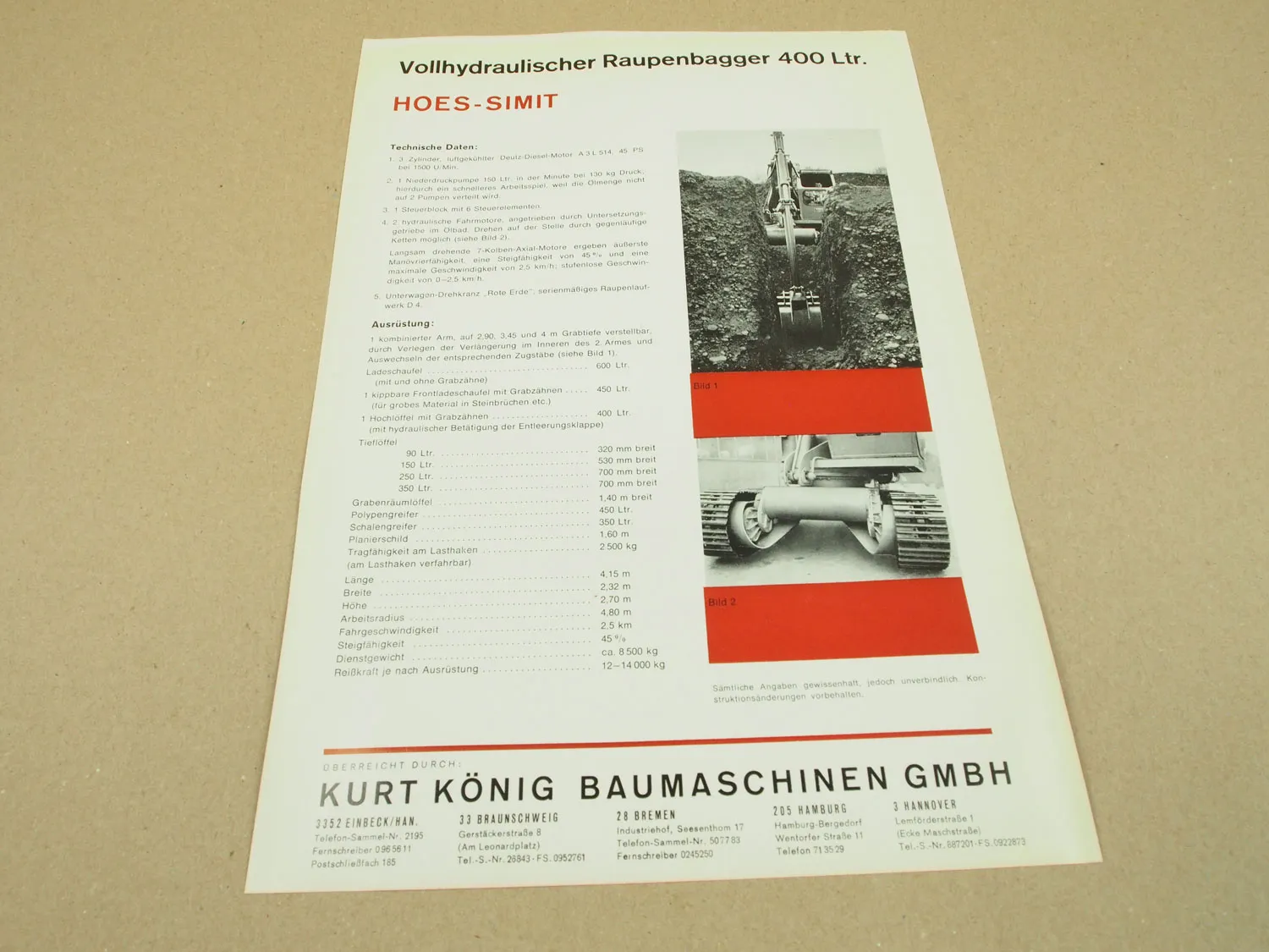 Prospekt Hoes Simit 400 vollhydraulischer Niederdruck Raupenbagger