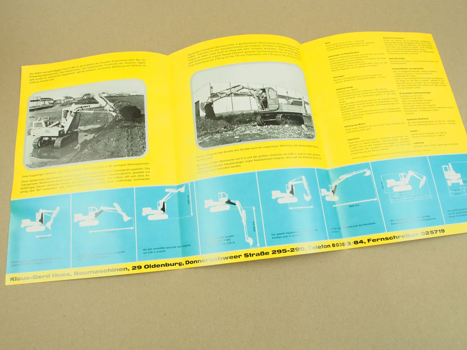 Prospekt Hoes Simit S.600 vollhydraulischer Niederdruck Raupenbagger