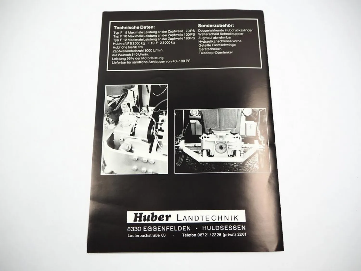 Prospekt Huber Hydro Compakt Fronthydraulik Frontzapfwelle für Schlüter Traktor