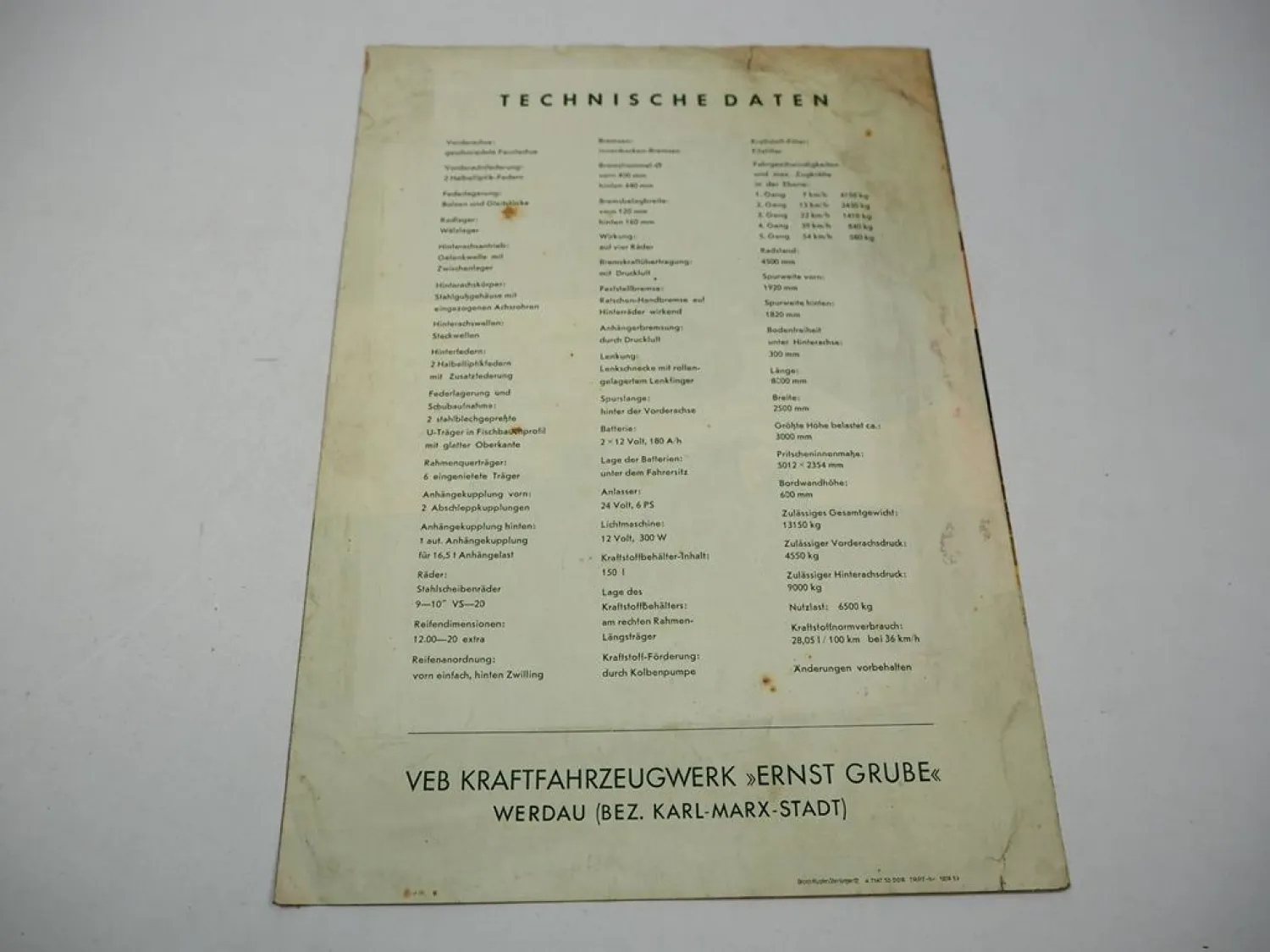 Prospekt IFA Horch H6 LKW mit 120 PS 6-Zylinder Dieselmotor 1950er Jahre DDR