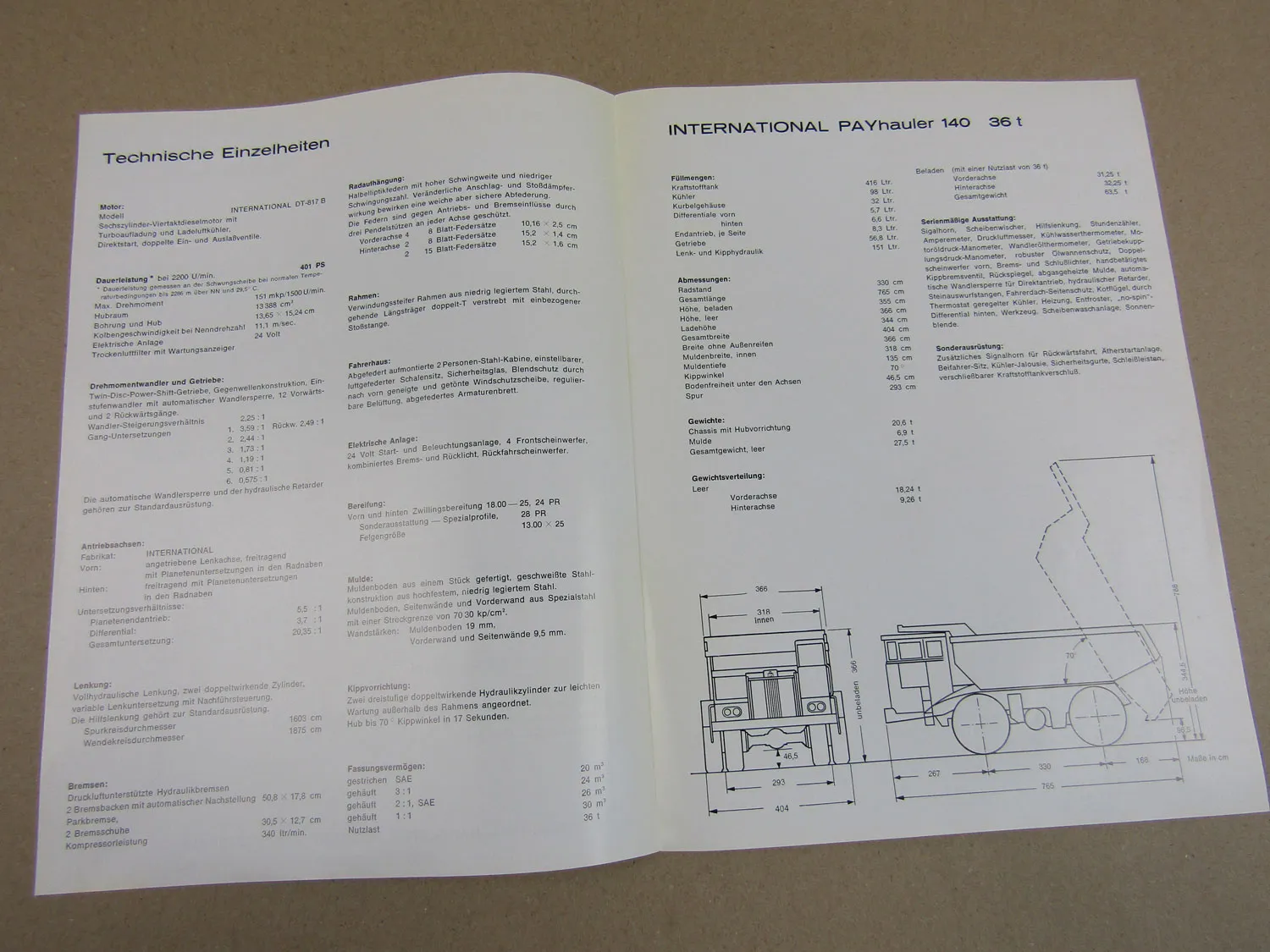 Prospekt IHC International 140 PayHauler Muldenkipper 36t mit 401 PS DT-817B Mot