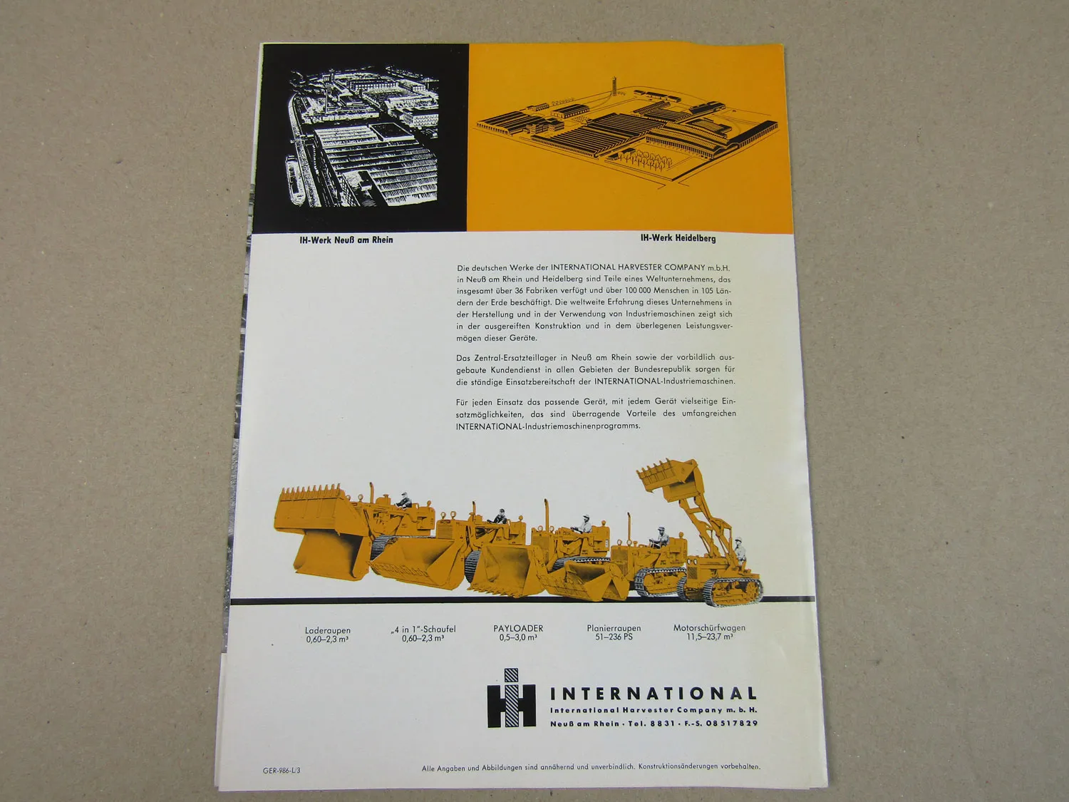 Prospekt IHC International Drott DTD5 Raupe 60er Jahre