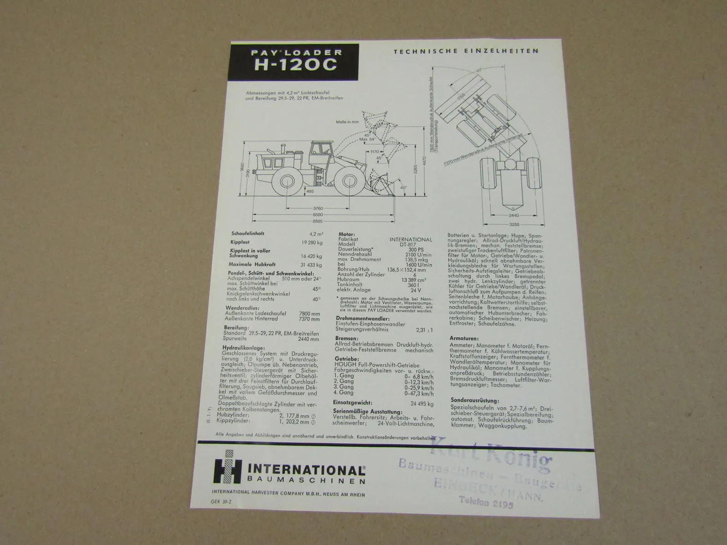 Prospekt IHC International Harvester H-120C Payloader 300 PS