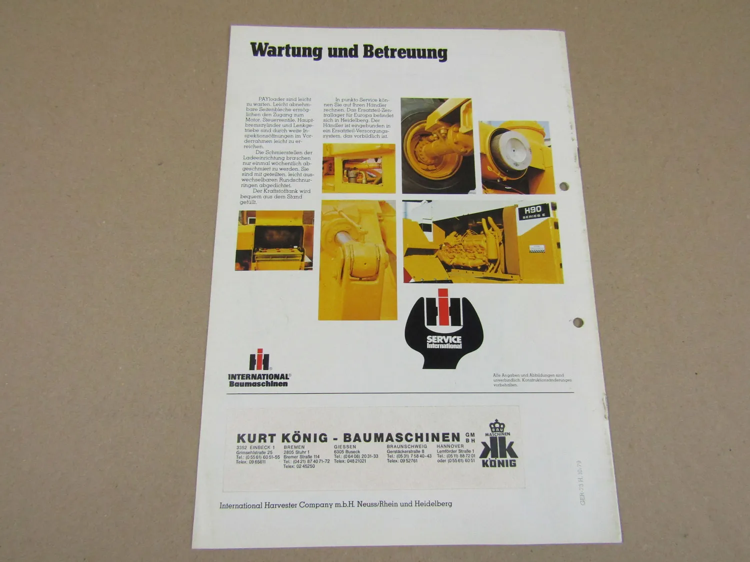 Prospekt IHC International Harvester H-90E PayLoader 1970er Jahre
