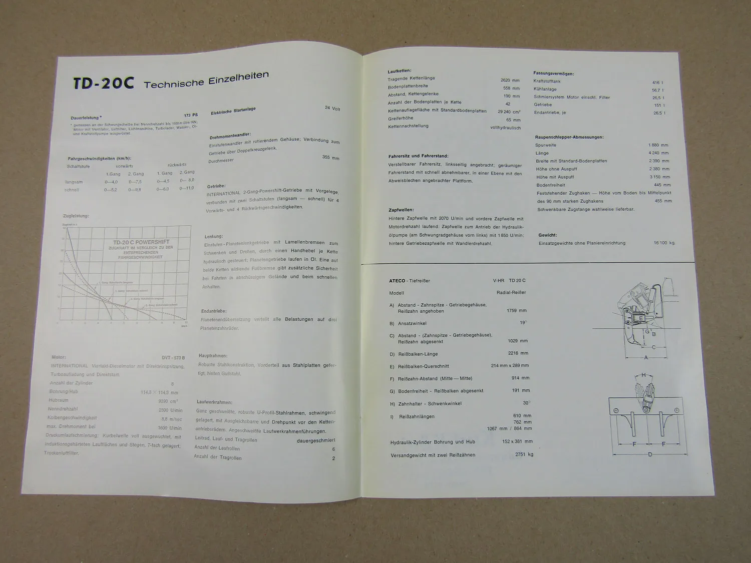 Prospekt IHC International Harvester TD-20C Planierraupe mit 8 Zyl. Motor 1964