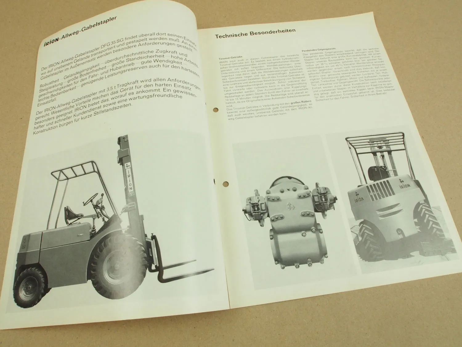 Prospekt Irion Allweg Gabelstapler DFG35SG von 1970
