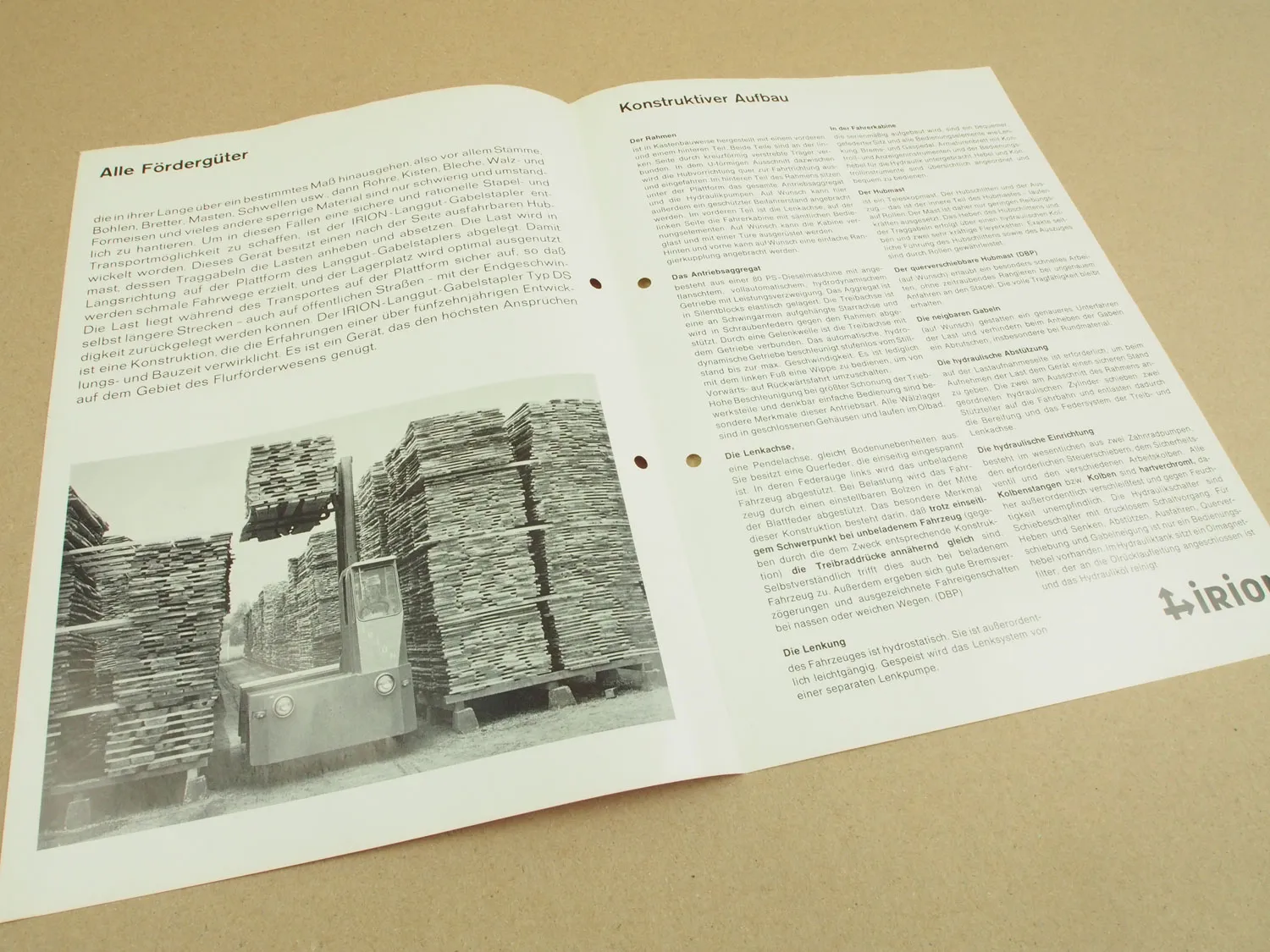 Prospekt Irion DS Quergabelstapler DFQ 45/19/00 DS von 1970