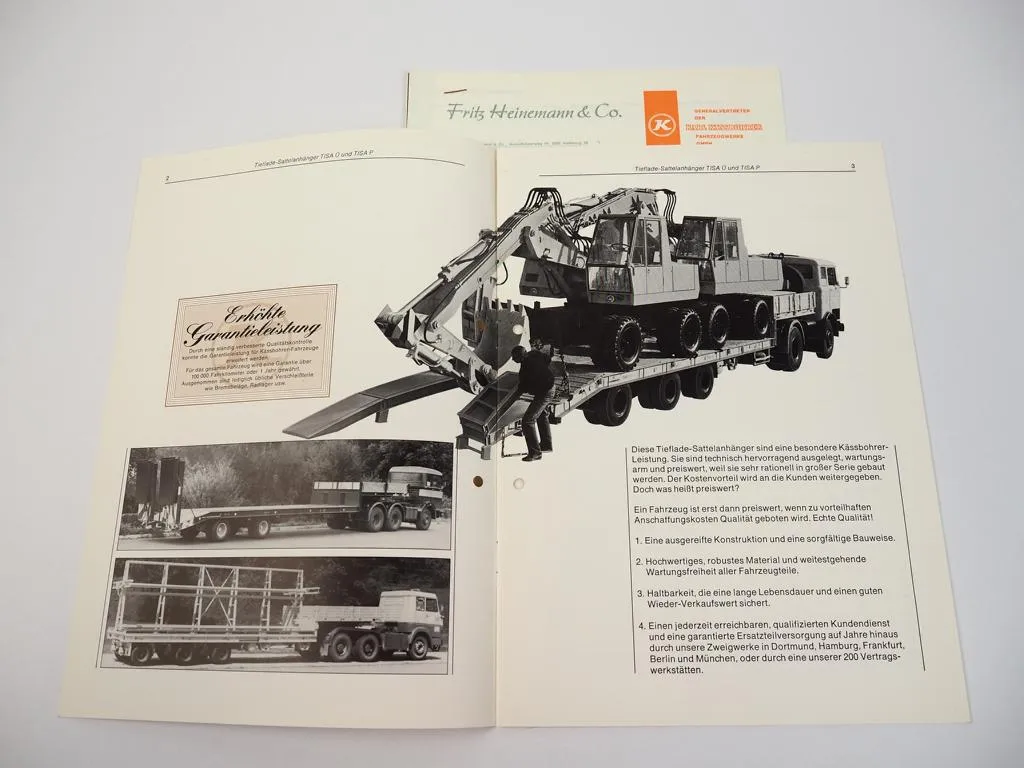 Prospekt Kässbohrer Tisa Ü P Tieflade-Sattelanhänger 1977