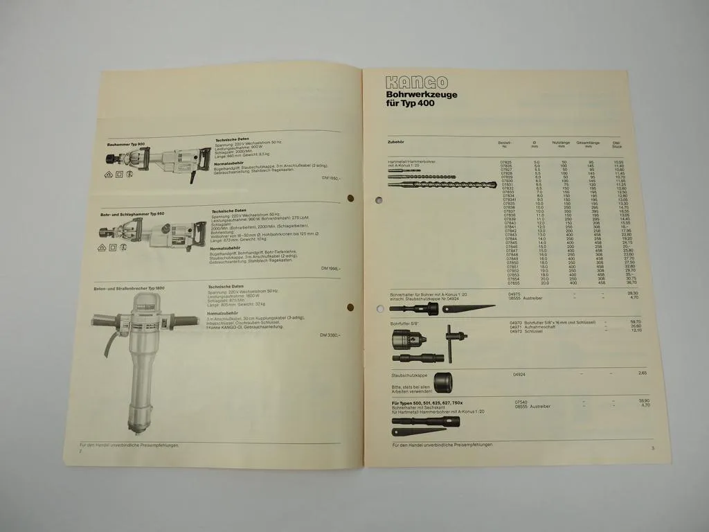 Prospekt Kango Marwitz Elektrohämmer Werkzeuge Preisliste 1978