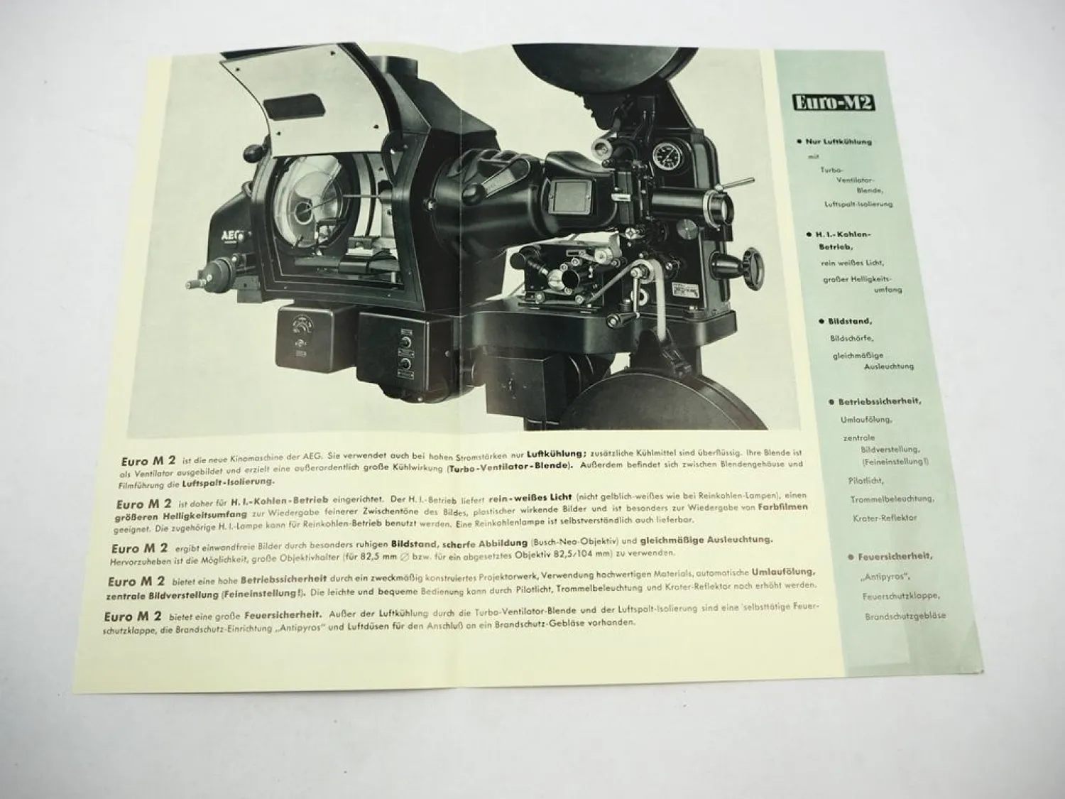 Prospekt Klangfilm Euro-M2 AEG Kinomaschine Film Theater Apparat 1930er Jahre