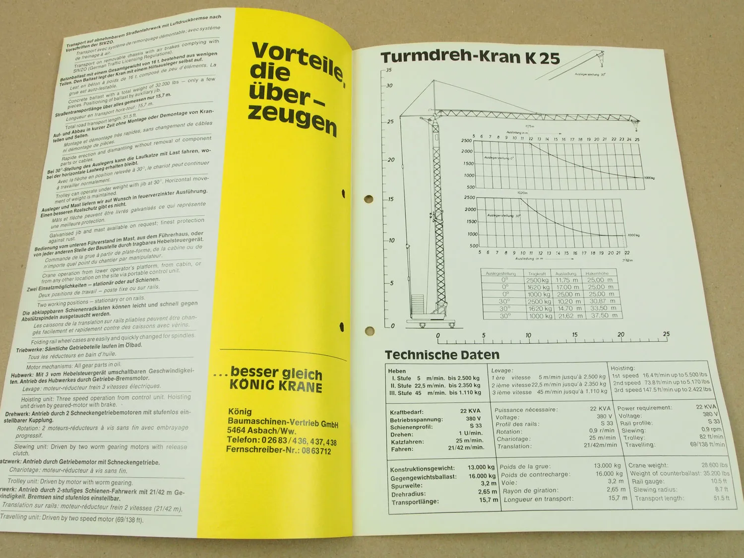 Prospekt König Kran K25 Schnellmontagekran mit Rechnungen und Belegen 70er Jahre