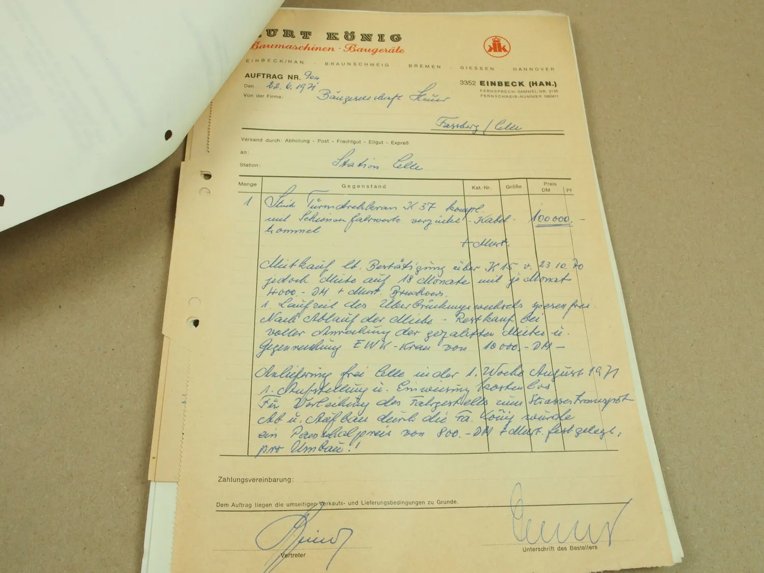 Prospekt König Kran K37 Schnellmontagekran + Rechnungen und Belegen 70er Jahre