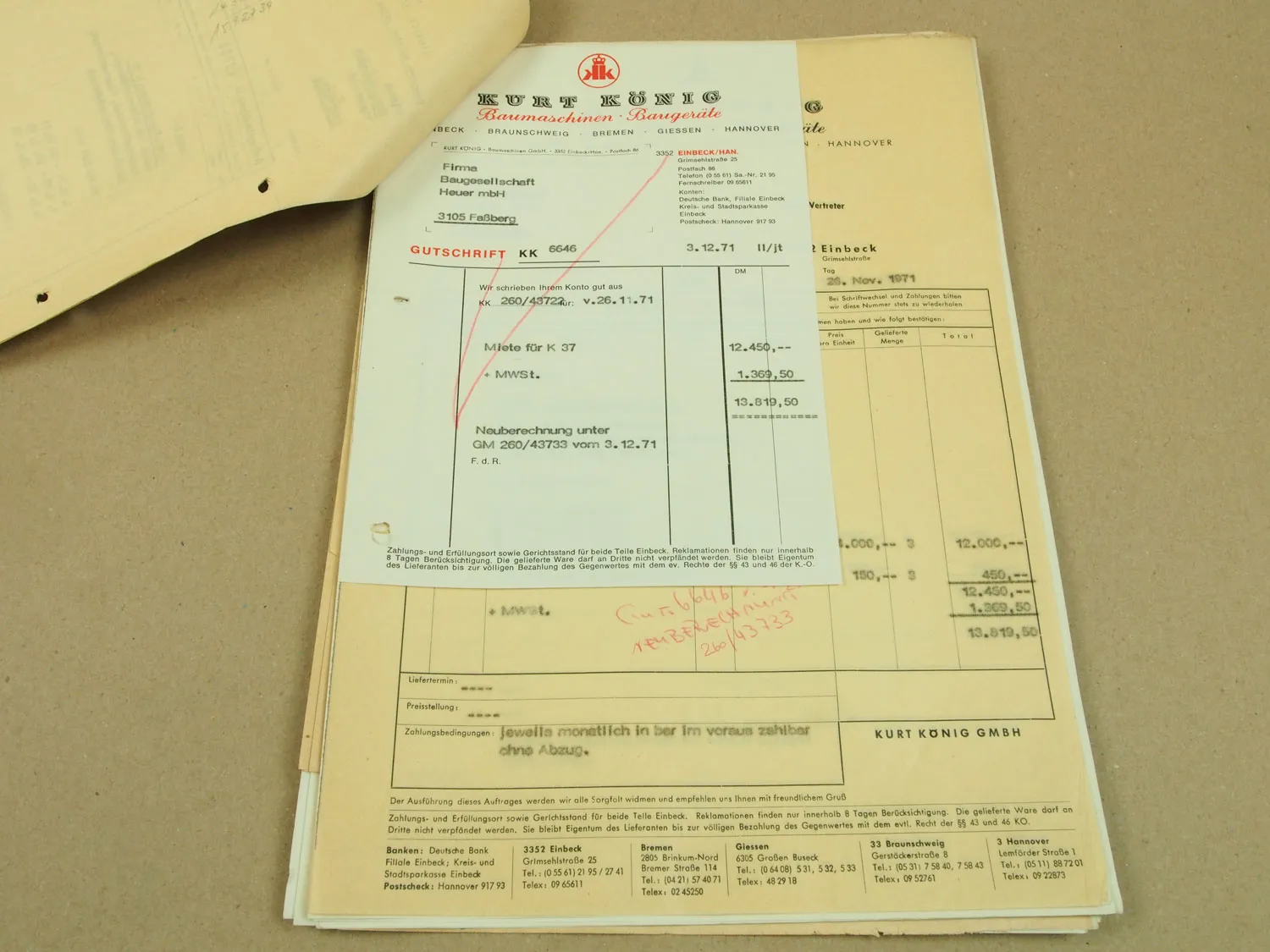 Prospekt König Kran K37 Schnellmontagekran + Rechnungen und Belegen 70er Jahre