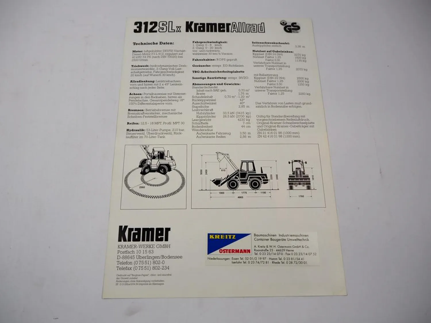 Prospekt Kramer Allrad 312SLx Lader 54PS 1994