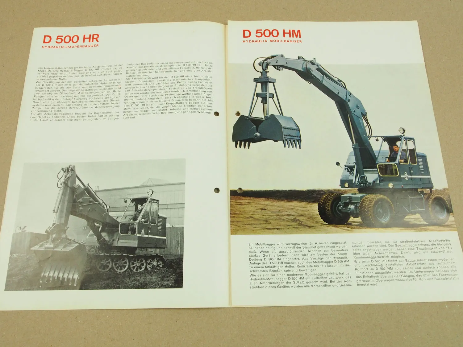 Prospekt Krupp Dolberg D500 H HR HM Hydraulik Universalraupenbagger um 1965