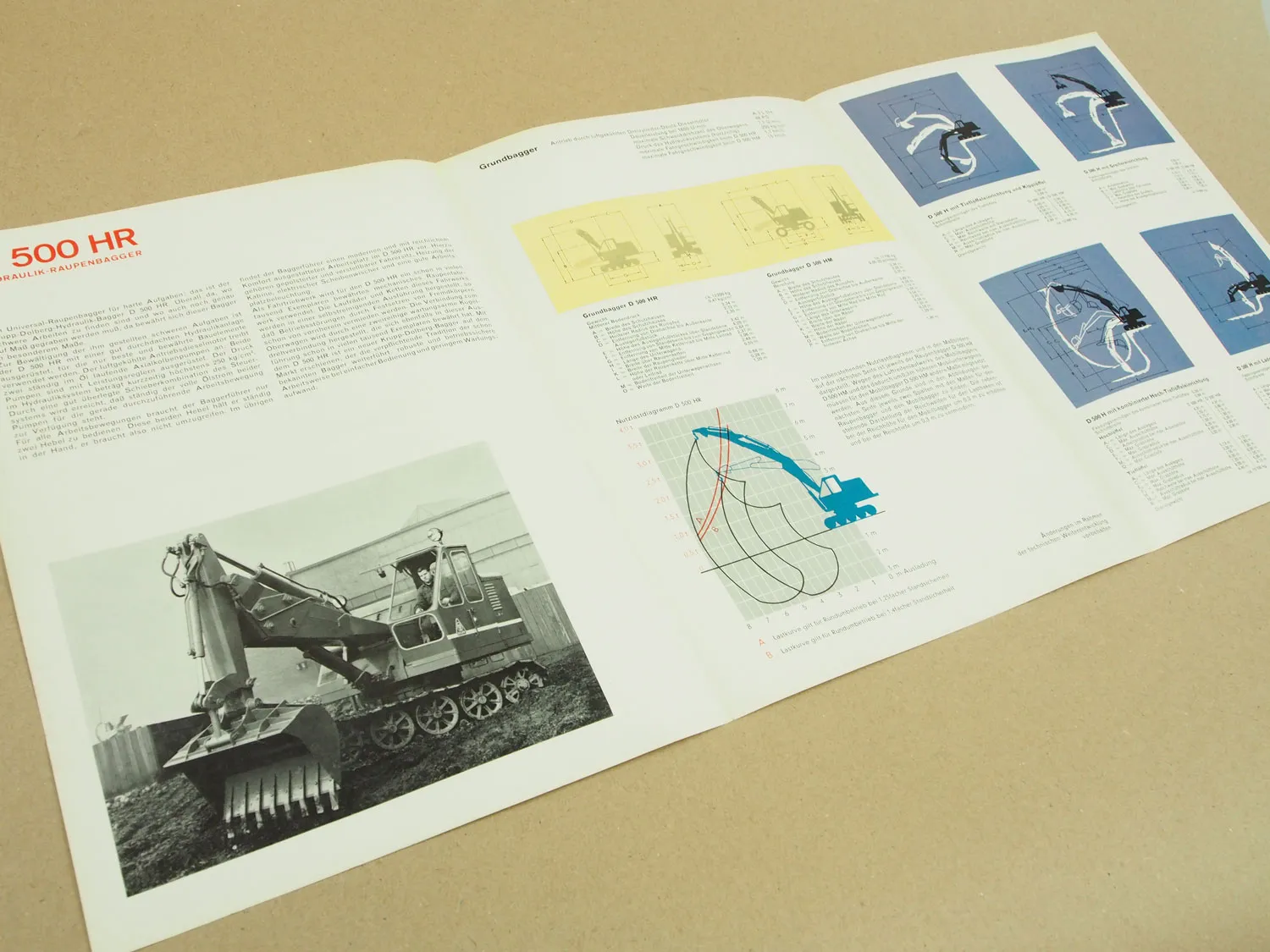 Prospekt Krupp Dolberg D500 H HR HM Hydraulik Universalraupenbagger von ca 1965