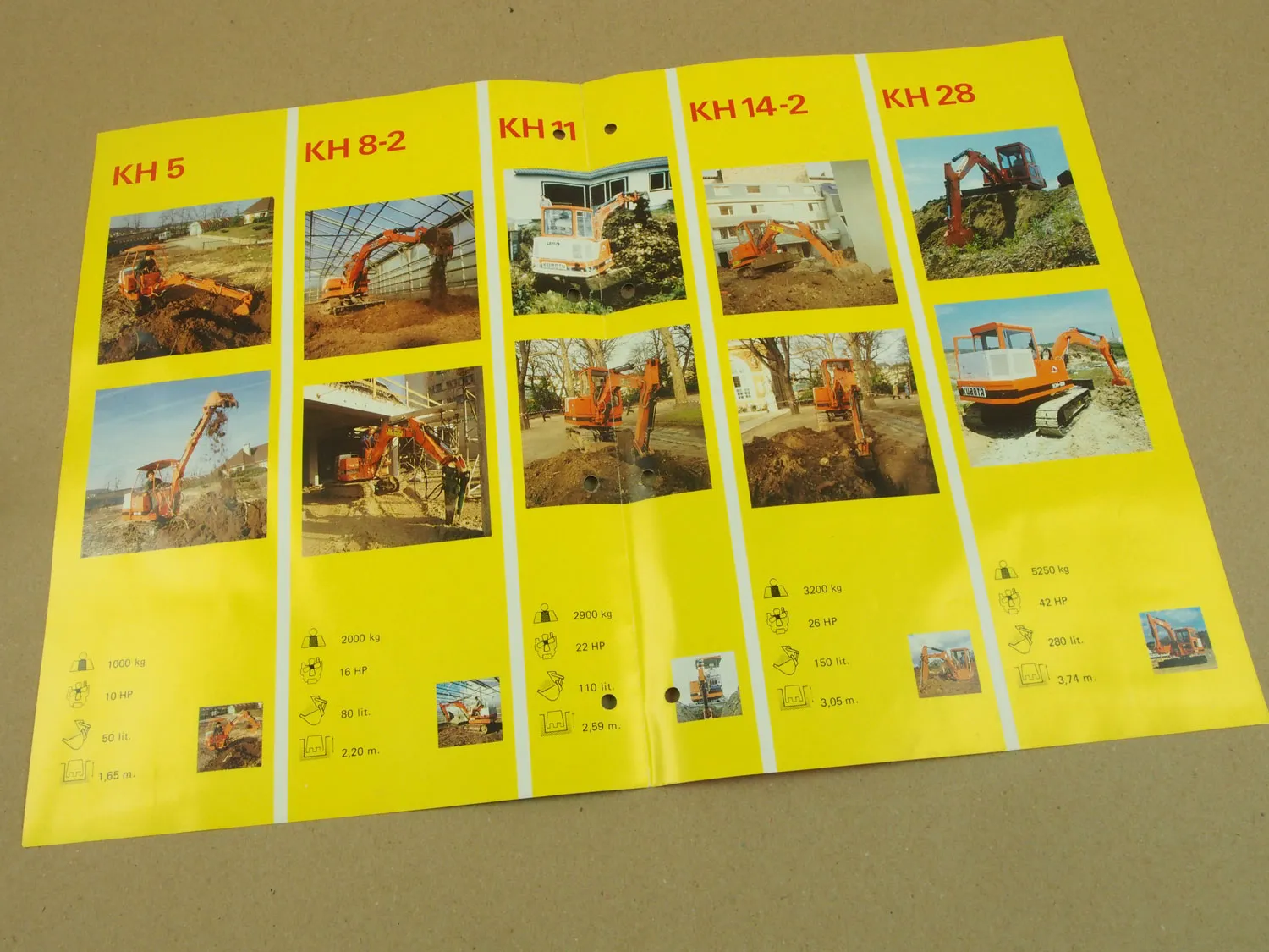Prospekt kubota KH 5 KH8-2 14-2 16W 28 RW30 Mega-Mini Compacts 70er Jahre