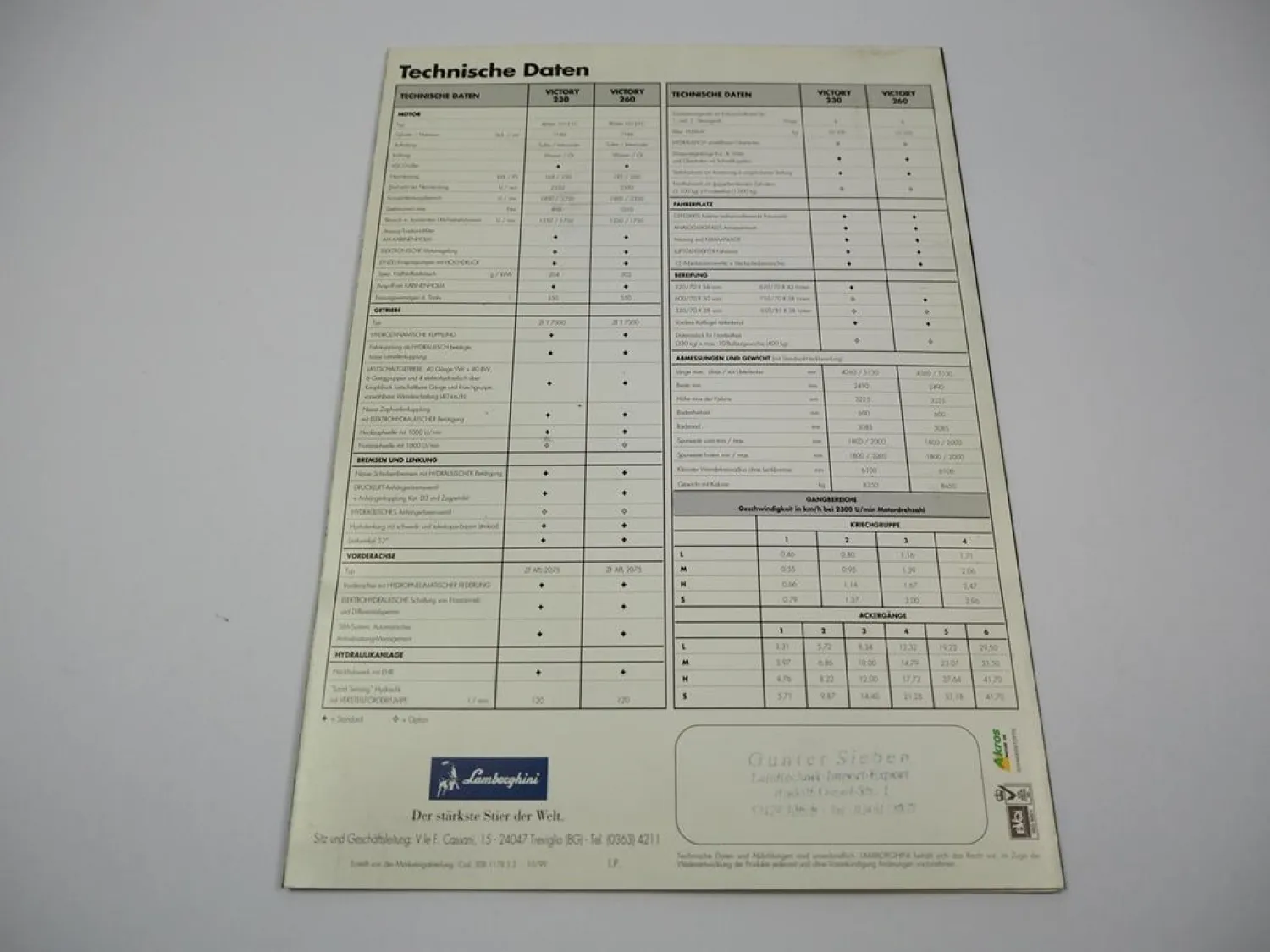 Prospekt Lamborghini Victory 230 260 Schlepper mit 230/260 PS 1999