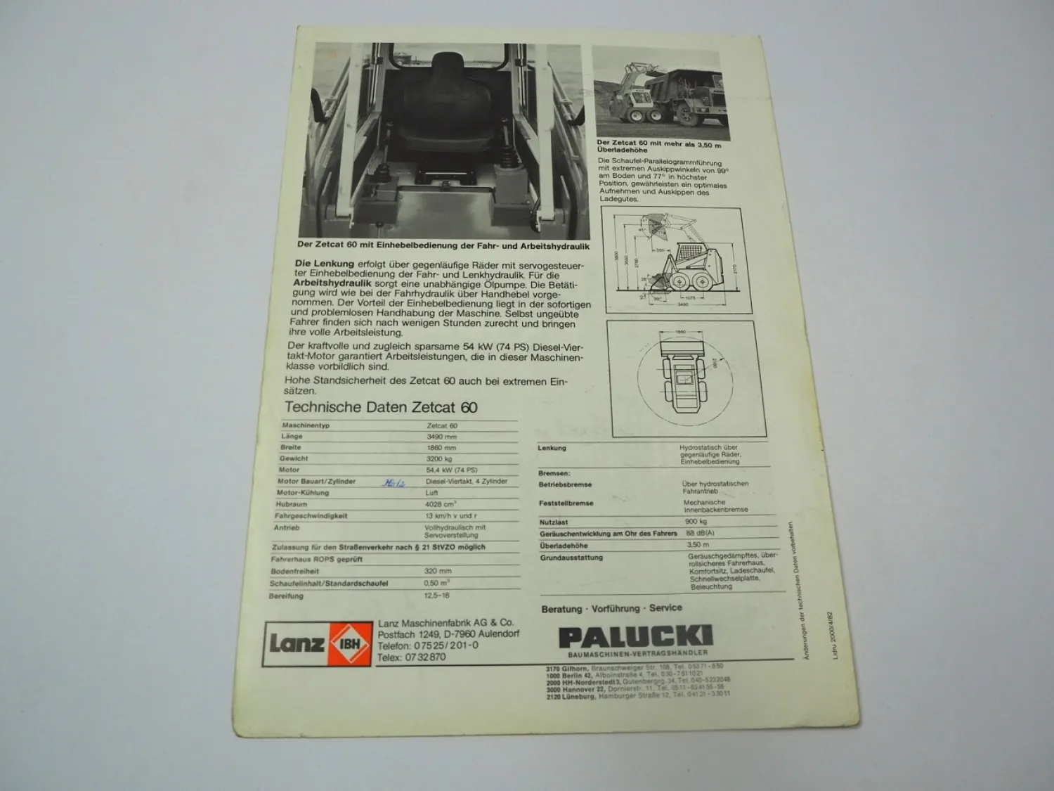 Prospekt Lanz IBH Zetcat 60 Kompaktlader 1982