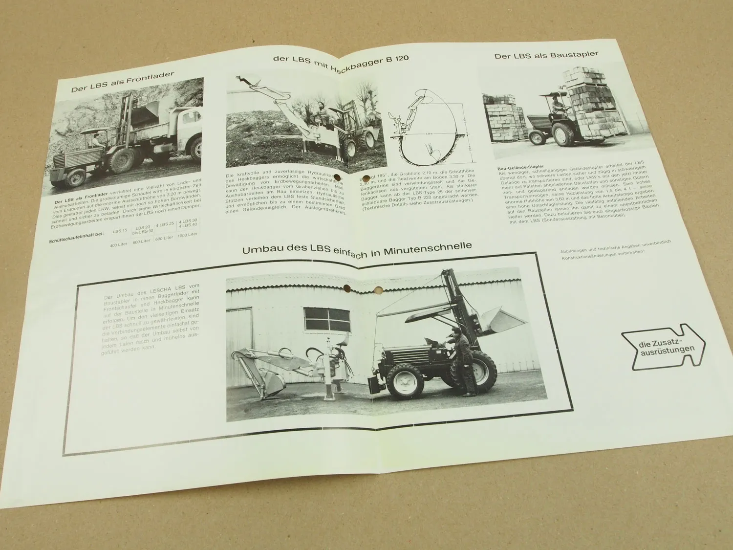 Prospekt Lescha LBS Vielzweckbaumaschine Baustapler und Zusatzgeräte 1971