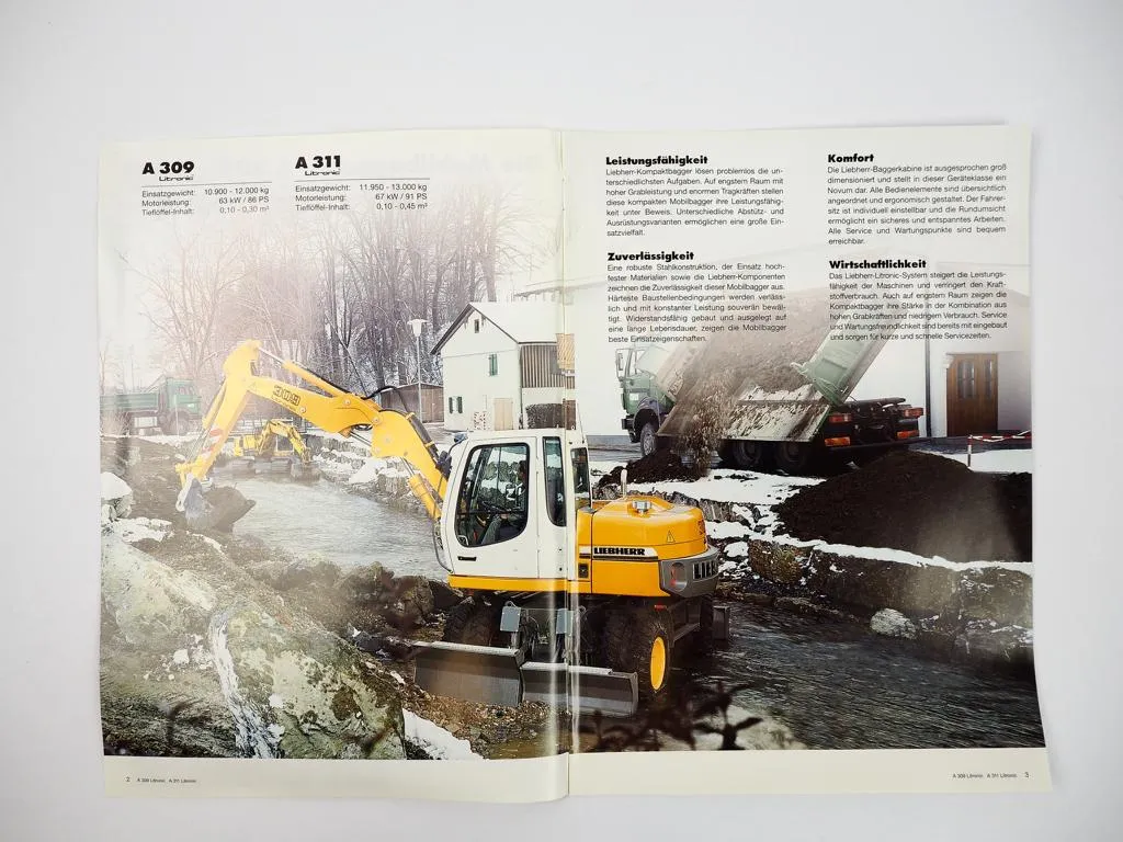 Prospekt Liebherr A309 A311 Litronic Mobilbagger Technische Beschreibung 2005