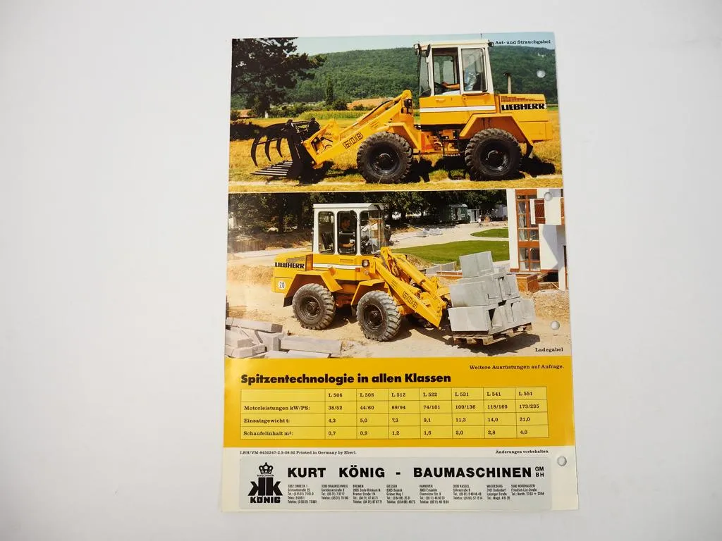 Prospekt Liebherr L506 L508 Radlader 1992 Label