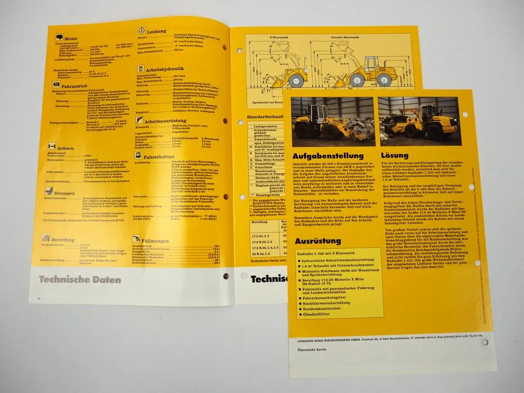 Prospekt Liebherr L522 Radlader 1998 + Einsatzbericht Aluminiumhütte 1994