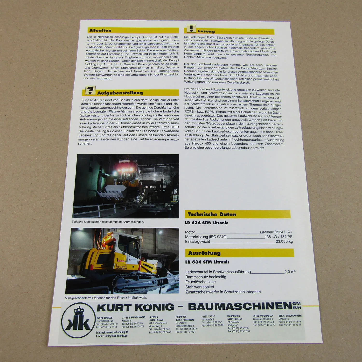 Prospekt Liebherr LR 634 Litronic STM Einsatzbericht Feralpi Italien Stahlwerk