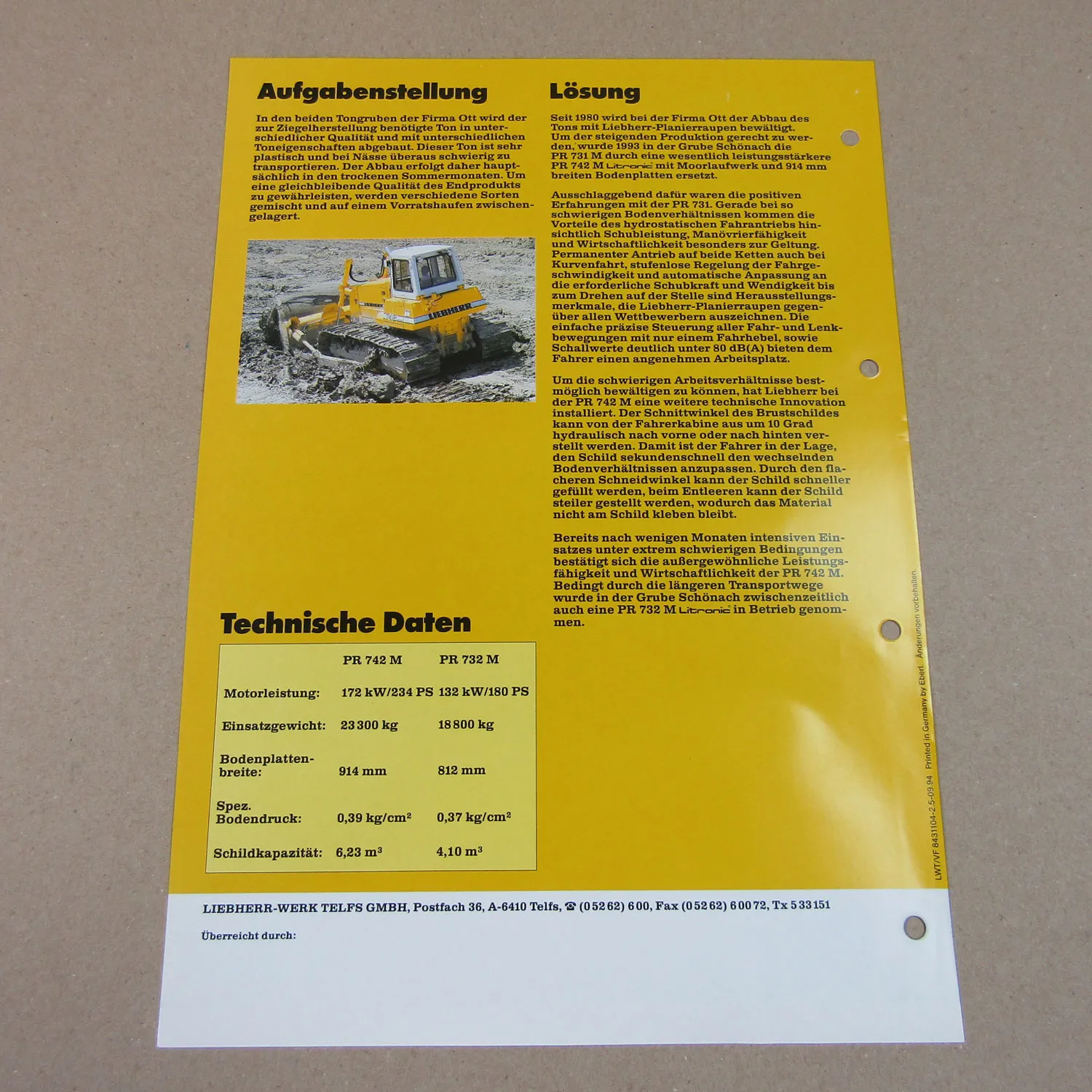Prospekt Liebherr PR 742 Litronic Einsatzbericht Tongrube Ott Überlingen 1994