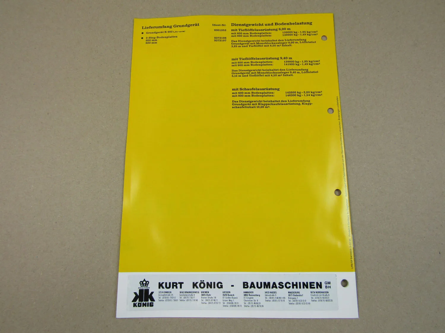 Prospekt Liebherr R 992 Litronic Hydraulikbagger Technische Beschreibung 1995